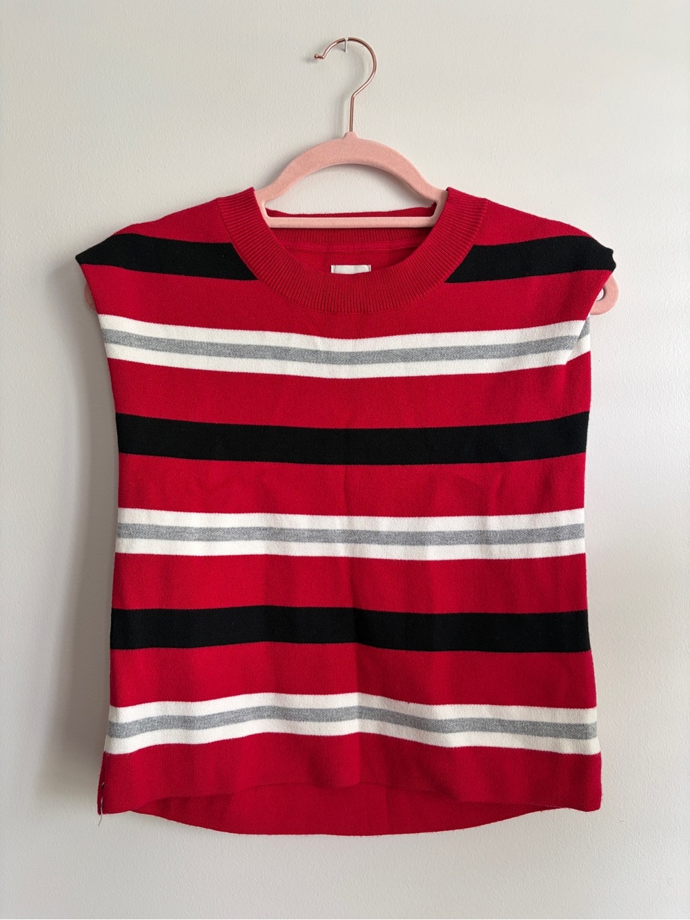 Maeve Anthropologie Red, Black & White Striped Sleeveless Knit Top XXS
